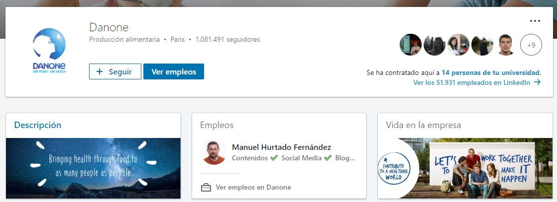 Marca empleadora en LinkedIn: Página de empresa en LinkedIn de Danone